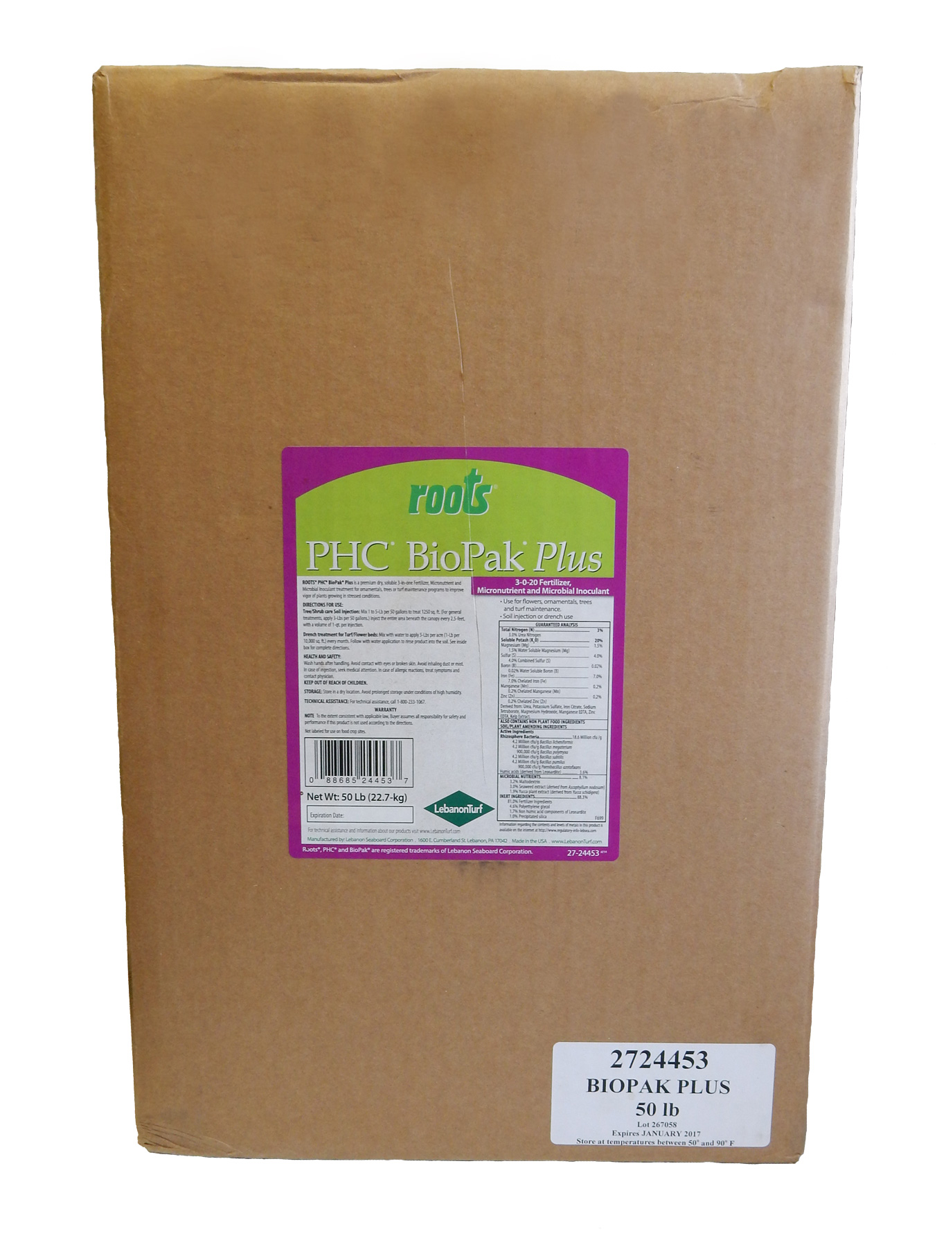 PHC BioPak Plus 3-0-20 50 lb Box 36/plt - Fertilizers